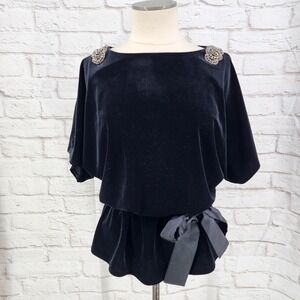 Xscape Retro Velvet Top Romantic Satin Bow Rhinestones Glam 20s Cocktail Gala 8